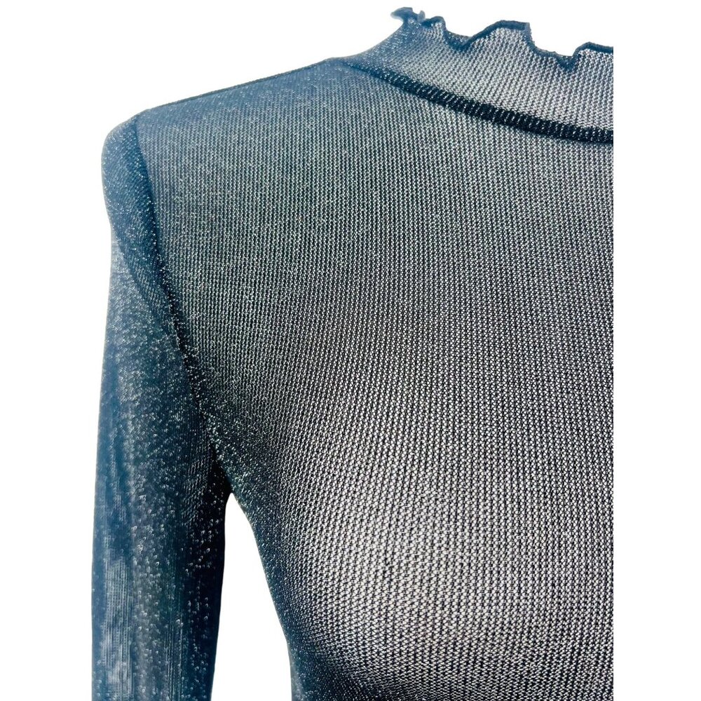 Black Shimmery Sheer Mock Neck Long Sleeve Top S | Rockstar Girlfriend Y3K Siren - Picture 5 of 16